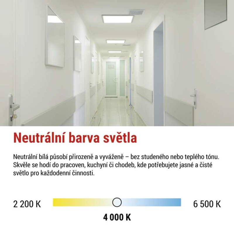 LED panel VEXXO 60×60, čtvercový přisazený bílý, 33W, neutrální bílá UGR