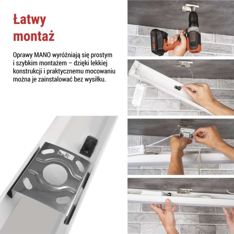 Oprawa liniowa LED MANO 20W, biała neutralna