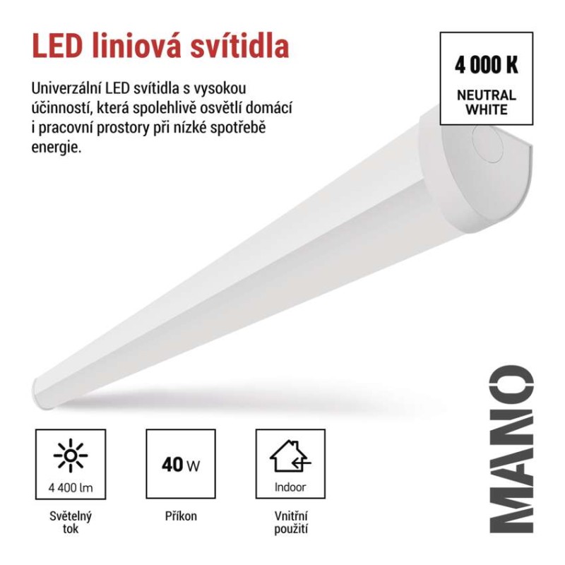LED liniové svítidlo MANO 40W neutrální bílá