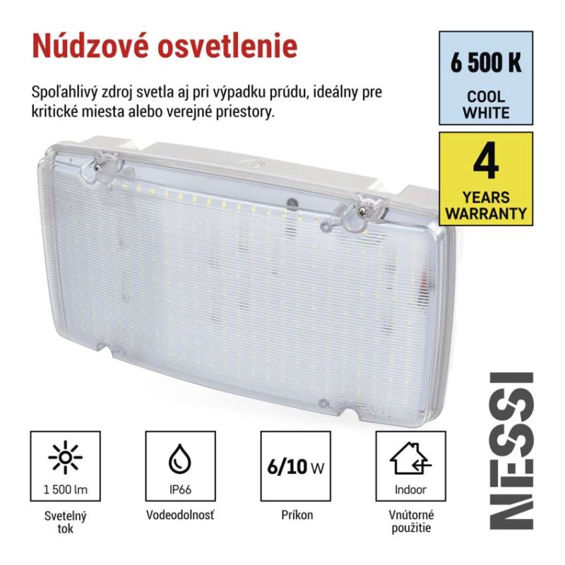 LED Núdzové svietidlo NESSI 10W 3h IP66