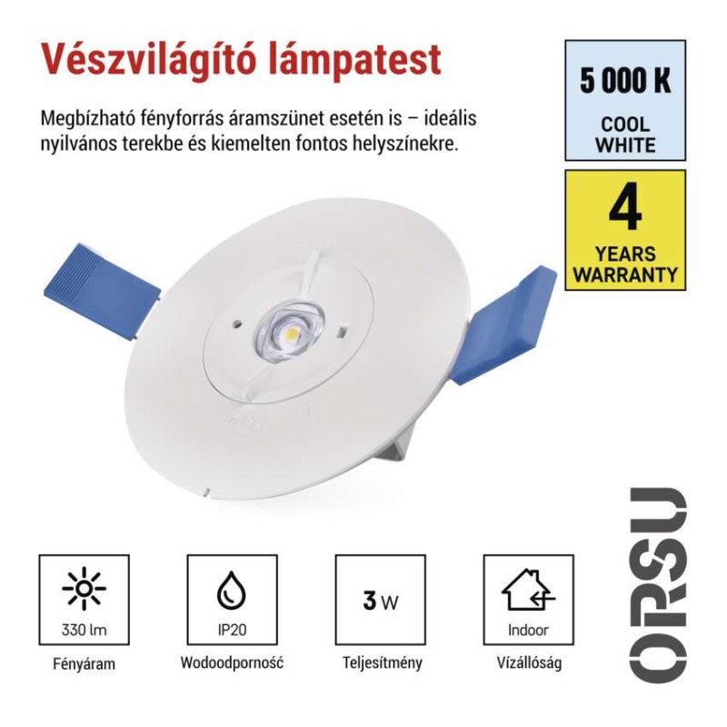 EMOS LED vészvilágító lámpatest ORSU 2W 300lm 3 óra