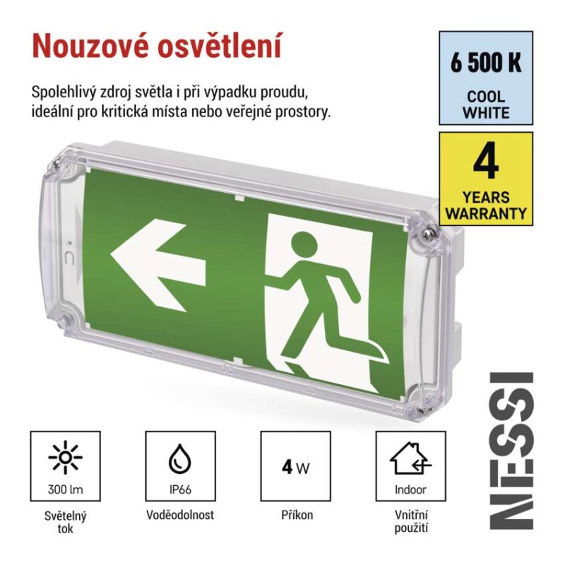 LED Nouzové svítidlo NESSI 4W 3h IP66, autotest