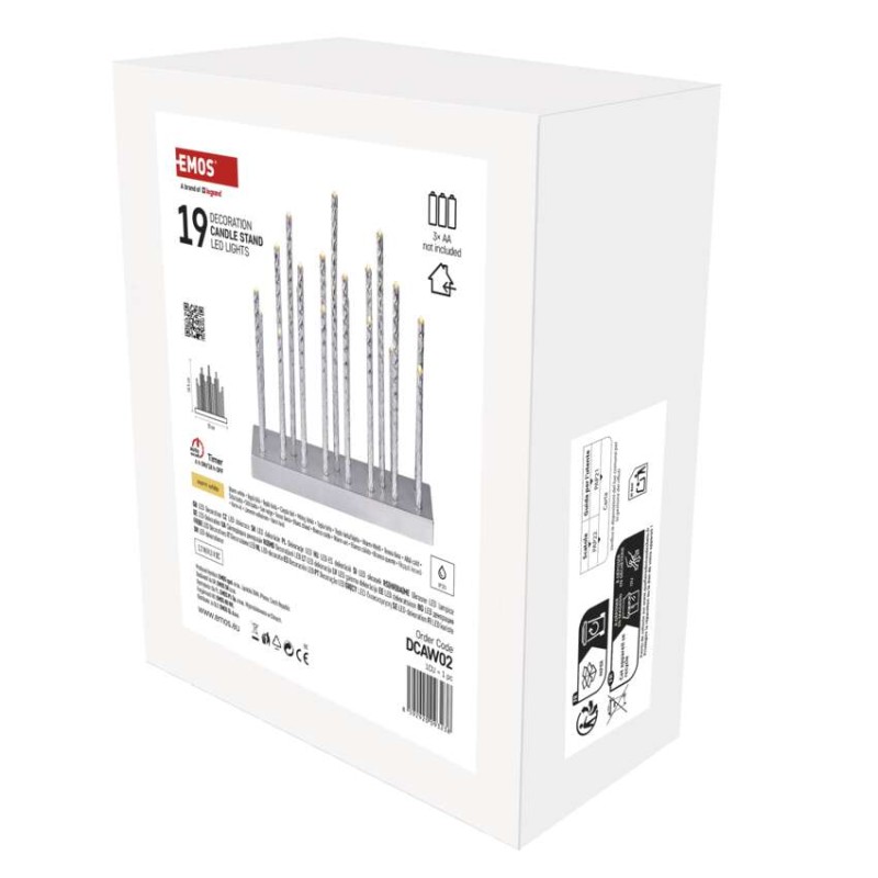 LED svietnik strieborný, 28,5 cm, 3x AA, vnútorný, teplá biela, časovač