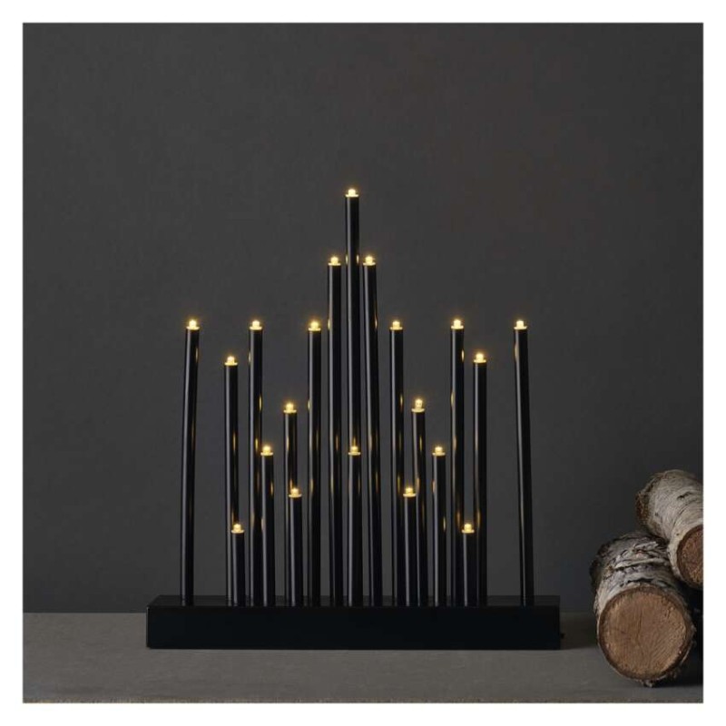 LED gyertyatartó, fekete, 27,5 cm, 3x AA, beltéri, meleg fehér, időzítő