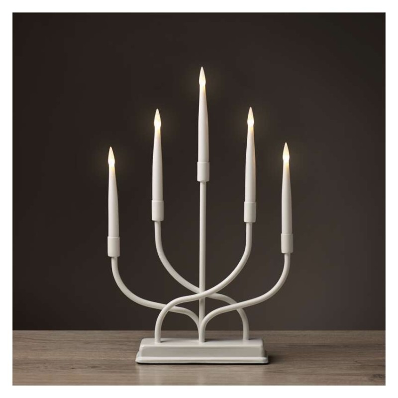 Dekoracje - świecznik biały 5 LED, 40 cm 2x AA metal ciepła biel, IP20, timer