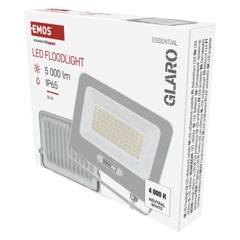 LED prožektors GLARO, 50 W, balts, IP65, 5000 lm, neutraliai baltas