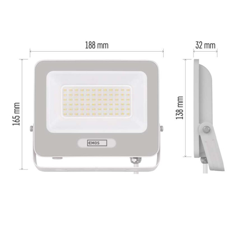 LED prožektors GLARO, 50 W, balts, IP65, 5000 lm, neutraliai baltas