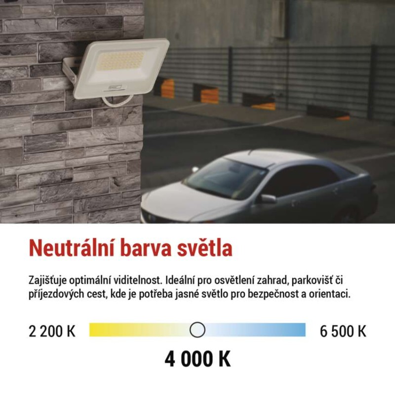 LED reflektor GLARO 50W, bílý, IP65, 5000 lm, neutrální bílá