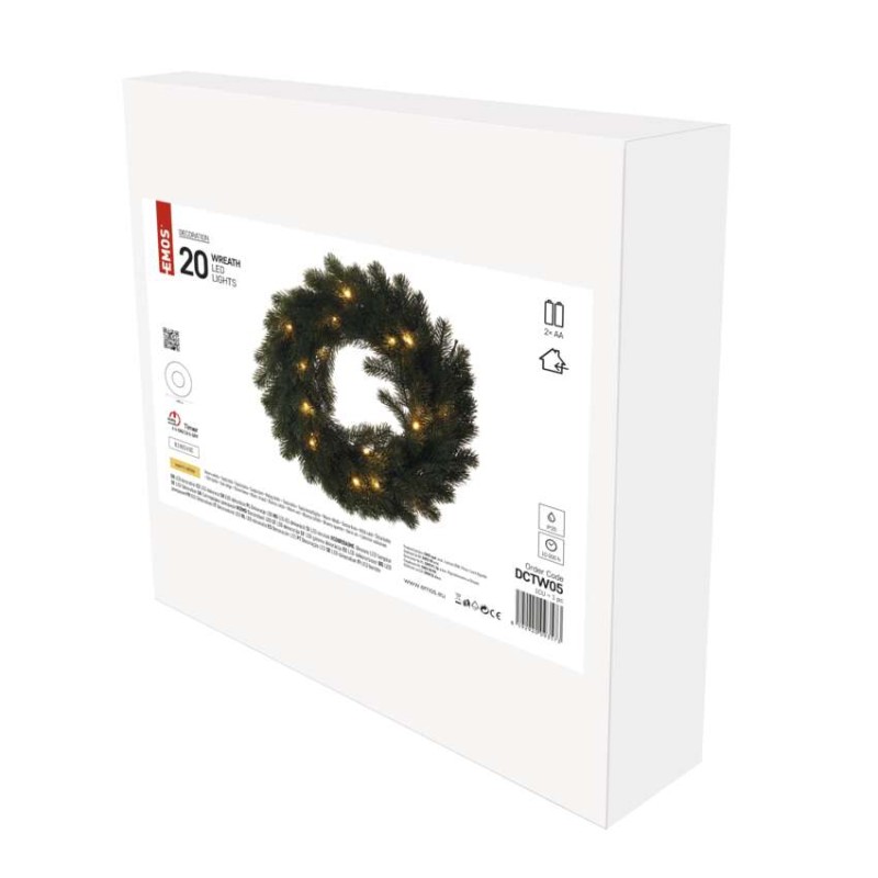 LED Weihnachtskranz, 40 cm, 2x AA, Innen, warmweiss, Timer
