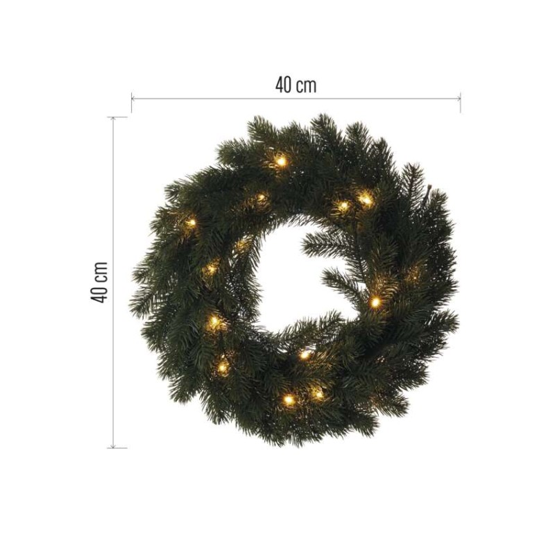 LED Weihnachtskranz, 40 cm, 2x AA, Innen, warmweiss, Timer