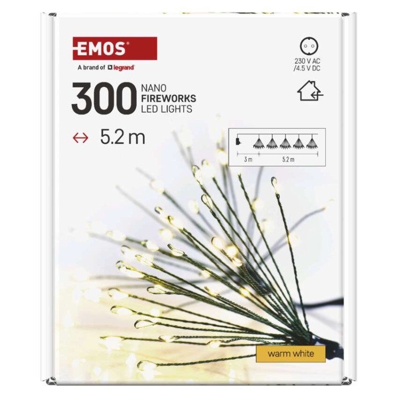 Dekoracje - 300 LED 5,2 m nano łezki frędzle ciepła biel, zielony przewód, IP20, timer