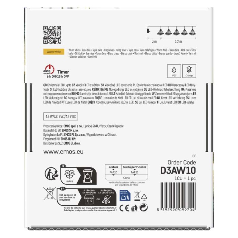 Dekoracje - 300 LED 5,2 m nano łezki frędzle ciepła biel, zielony przewód, IP20, timer