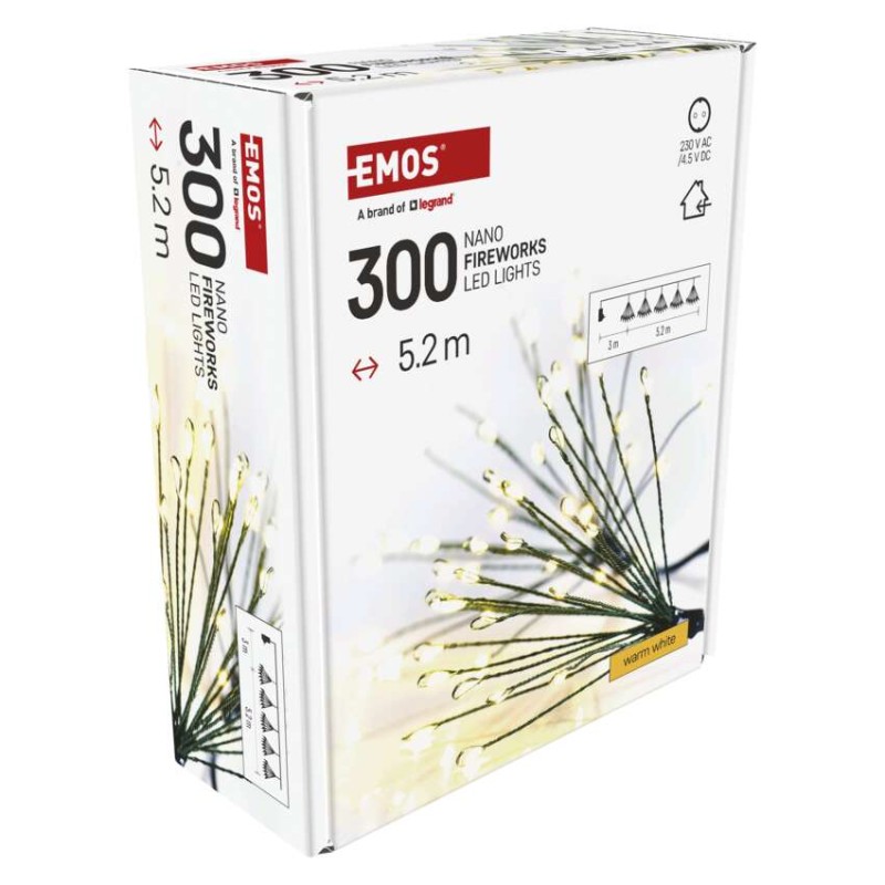 Dekoracje - 300 LED 5,2 m nano łezki frędzle ciepła biel, zielony przewód, IP20, timer