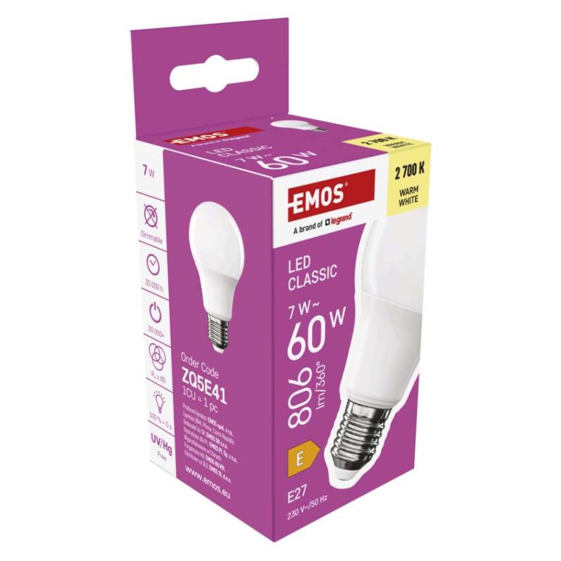 LED pirn Classic A60 / E27 / 7 W (60 W) / 806 lm / soe valge