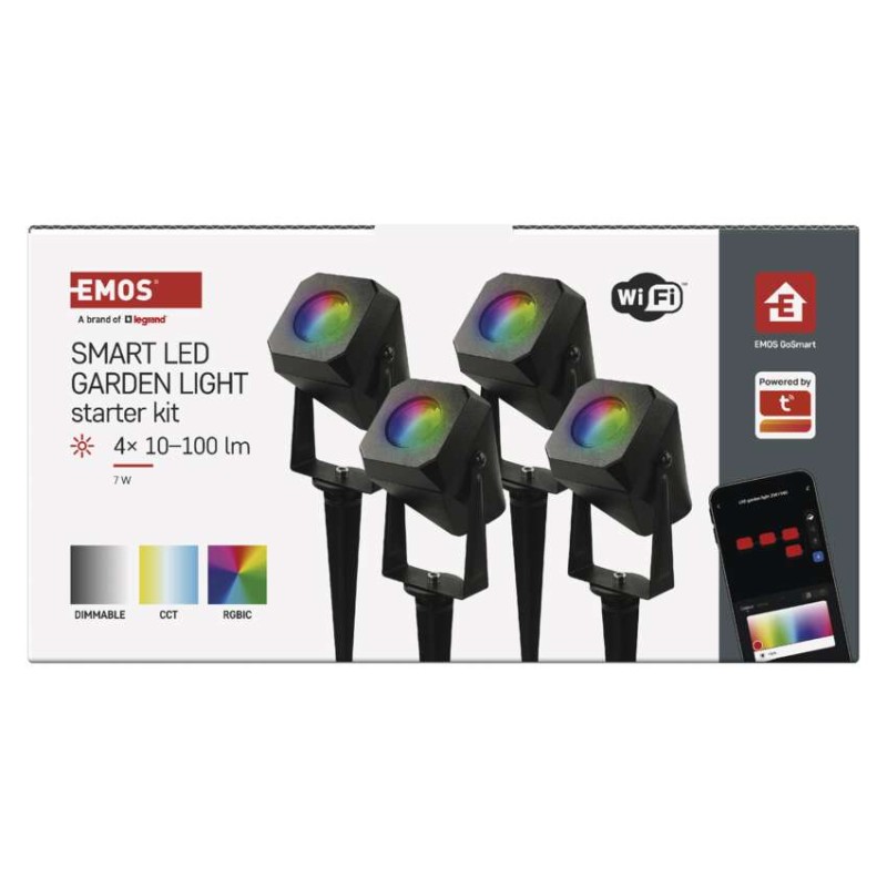 GoSmart vonkajšie LED bodové svetlo, štart. sada, 4 diely, 7 W, RGBIC stmievateľné, WiFi