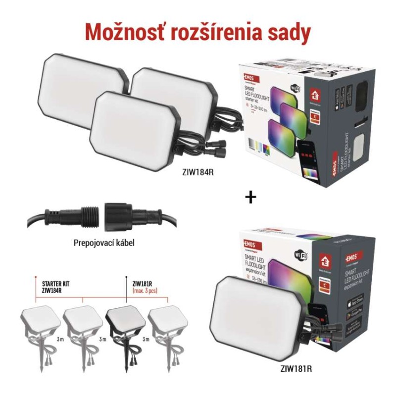 GoSmart vonkajší LED reflektor, rozširujúca sada, 1 kus, 4 W, RGBIC stmievateľný, WiFi