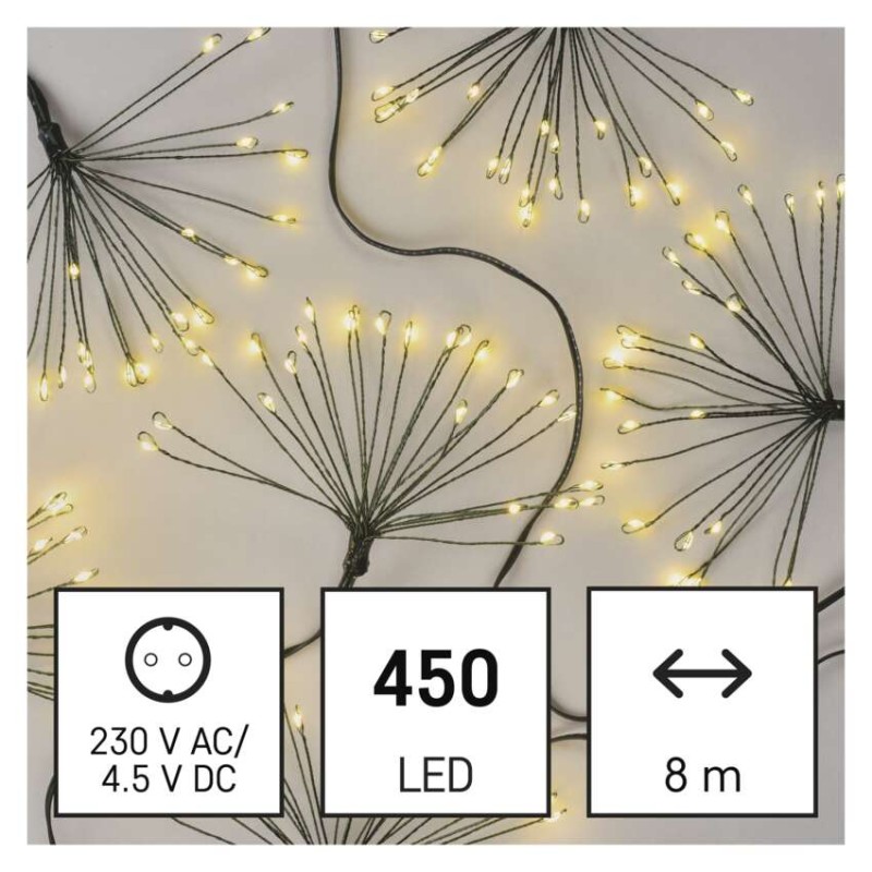 Dekoracje - 450 LED 8 m nano łezki frędzle ciepła biel, zielony przewód, IP20, timer