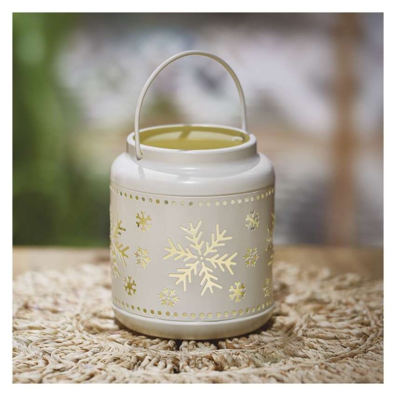 LED Deko – Laterne mit Schneeflocken, Metall, Weiß, 14 cm, 3x AAA, Innen, Vintage