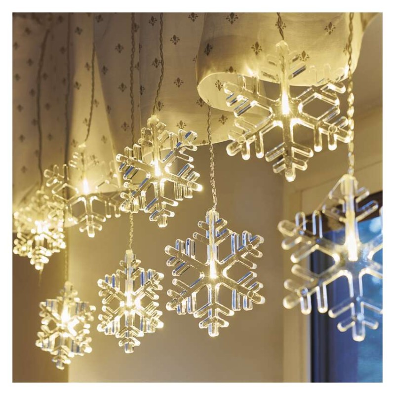 LED vianočný záves – snehové vločky, 84 cm, vnútorný, teplá biela