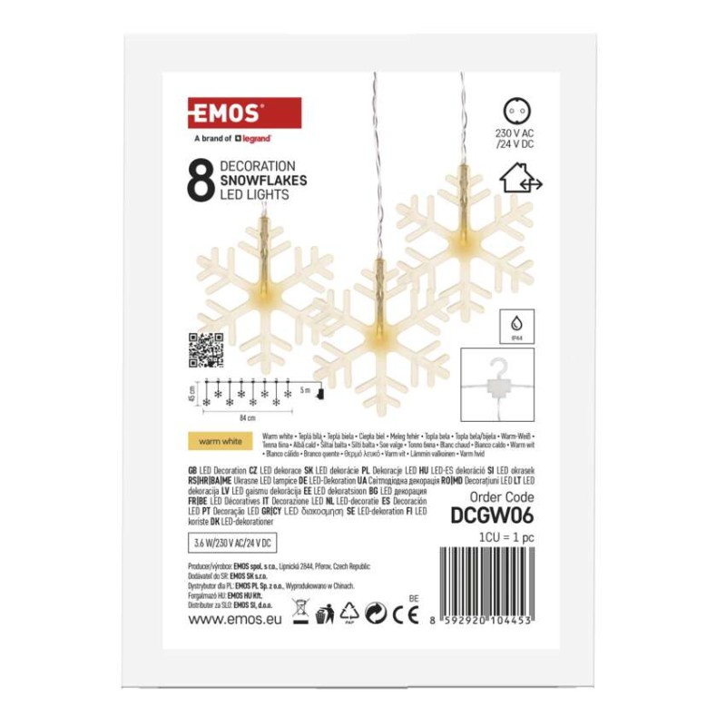 LED vianočný záves – snehové vločky, 84 cm, vnútorný, teplá biela