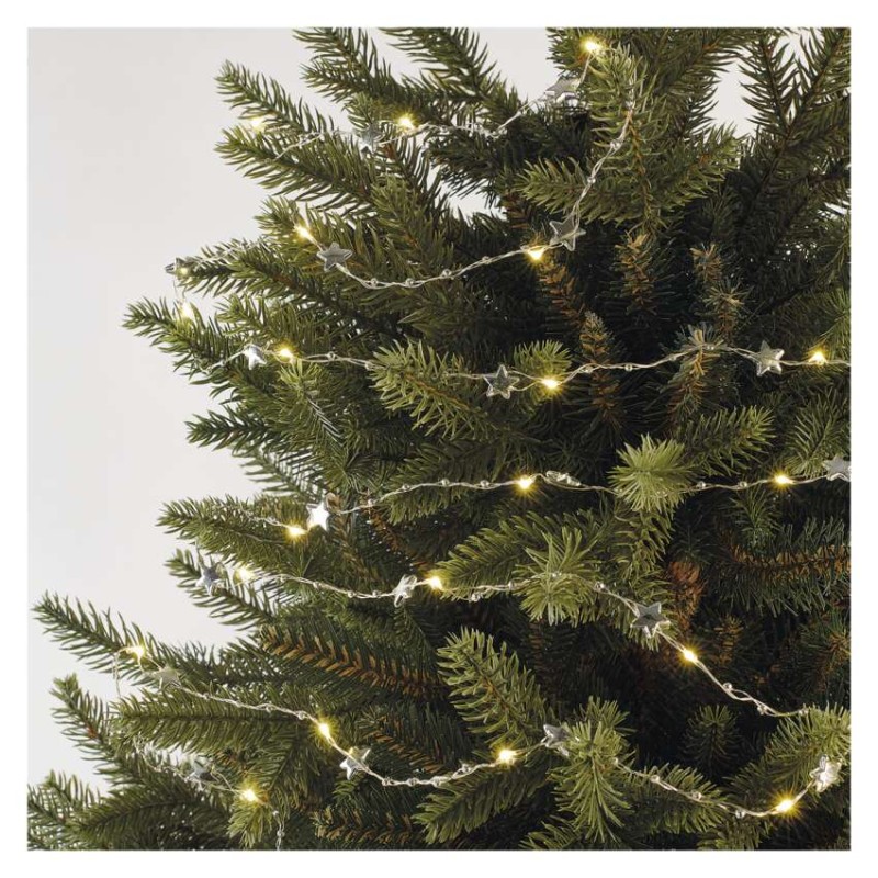 Lampki choinkowe gwiazdki 20 LED ciepła biel, srebrny przewód, IP20, timer