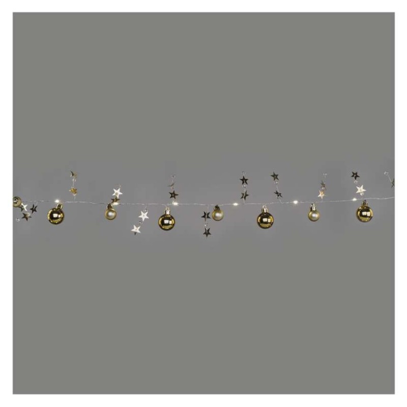 Dekoracje - 20 LED złote kule z gwiazdami 1,9 m, 2x AA, ciepła biel, IP20, timer