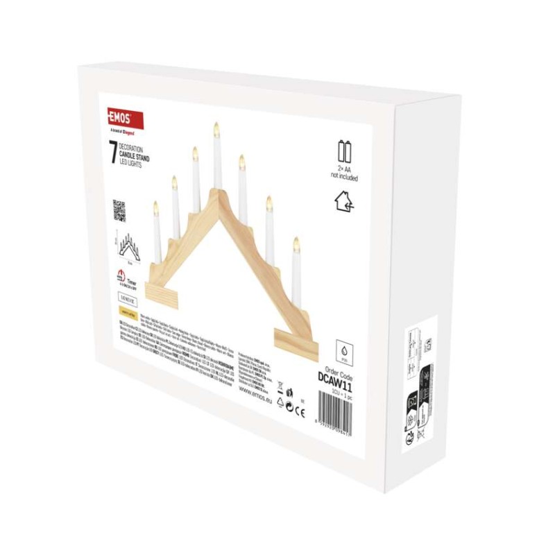 Dekoracje - świecznik drewniany 7 LED, 29 cm 2x AA ciepła biel, IP20, timer