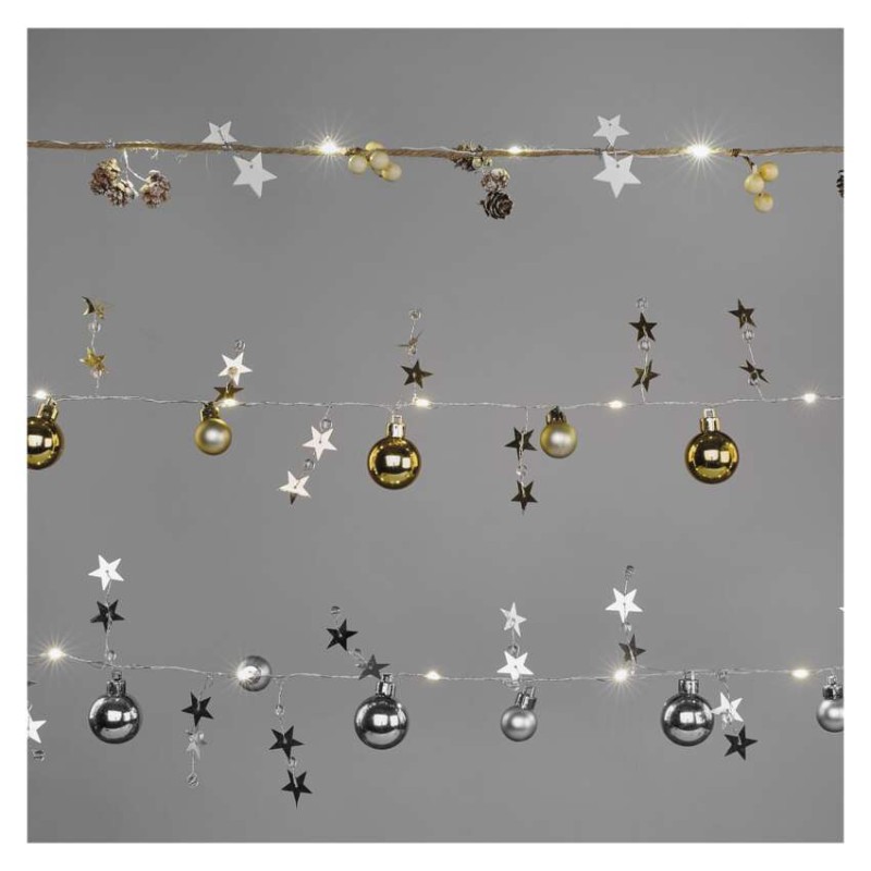 LED Ziemassvētku vītne – priežu čiekuri, 1,7 m, 2x AA, lietošanai iekštelpās, silti balta