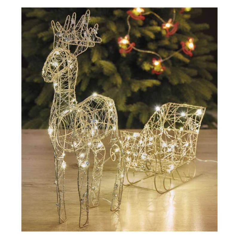 Dekoracje - 50 LED - sanie z reniferami, 47 cm 3x AA biały ciepła biel, IP20, timer