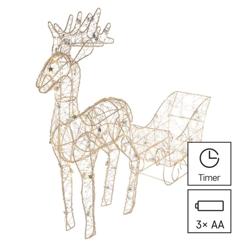 Dekoracje - 50 LED - sanie z reniferami, 47 cm 3x AA biały ciepła biel, IP20, timer