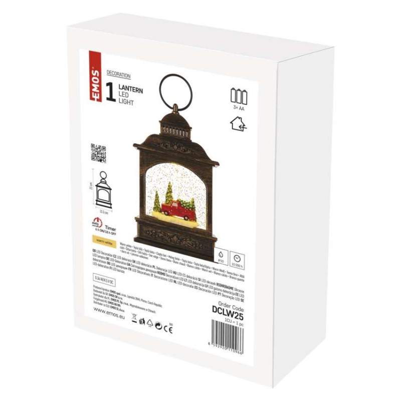 LED dekorácia – vianočný lampáš s autom, 21 cm, 3x AA, vnútorný, teplá biela, časovač