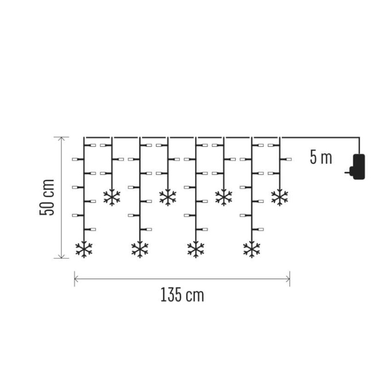 LED karácsonyi fényfüggöny – hópelyhek, 135x50 cm,  beltéri, hideg fehér