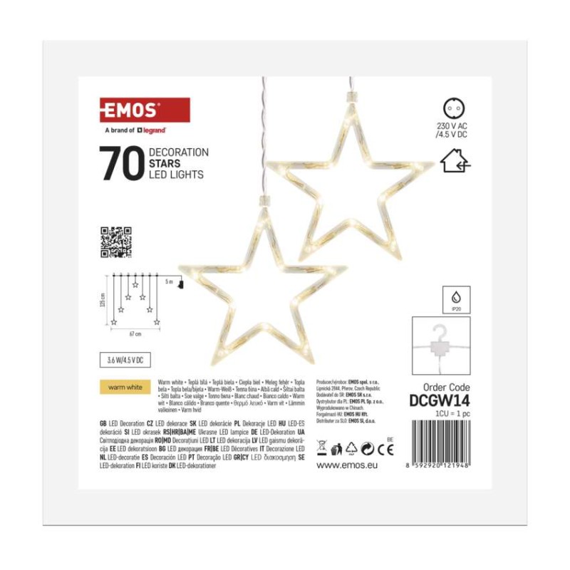 LED Weihnachtsvorhang – 7 Sterne, 67x125 cm, Innen, warm-weiß