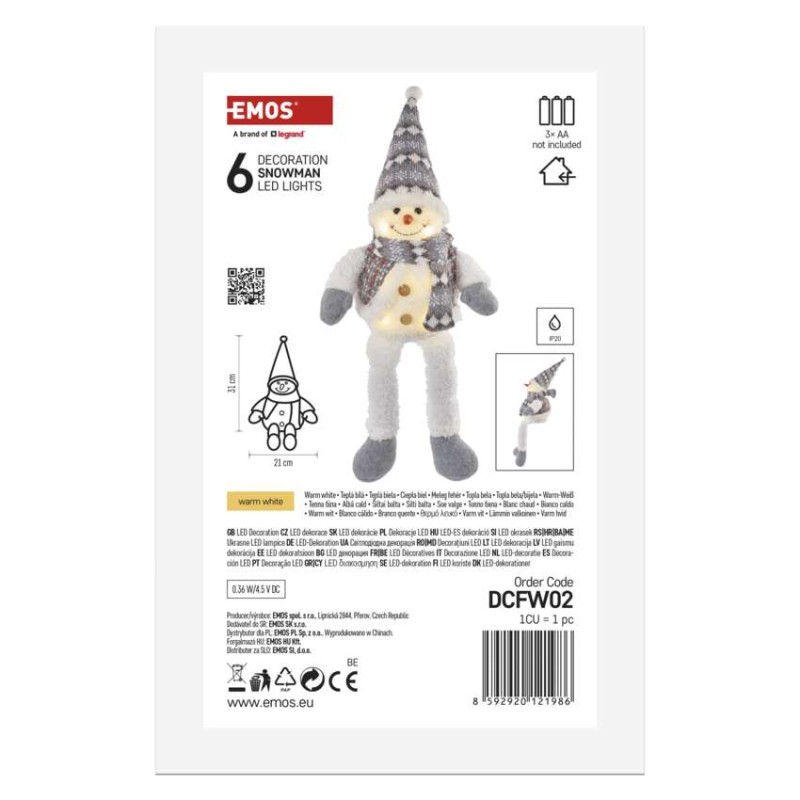 LED Weihnachts-Schneemann sitzend, 31 cm, 3x AA, Innen, warmweiss