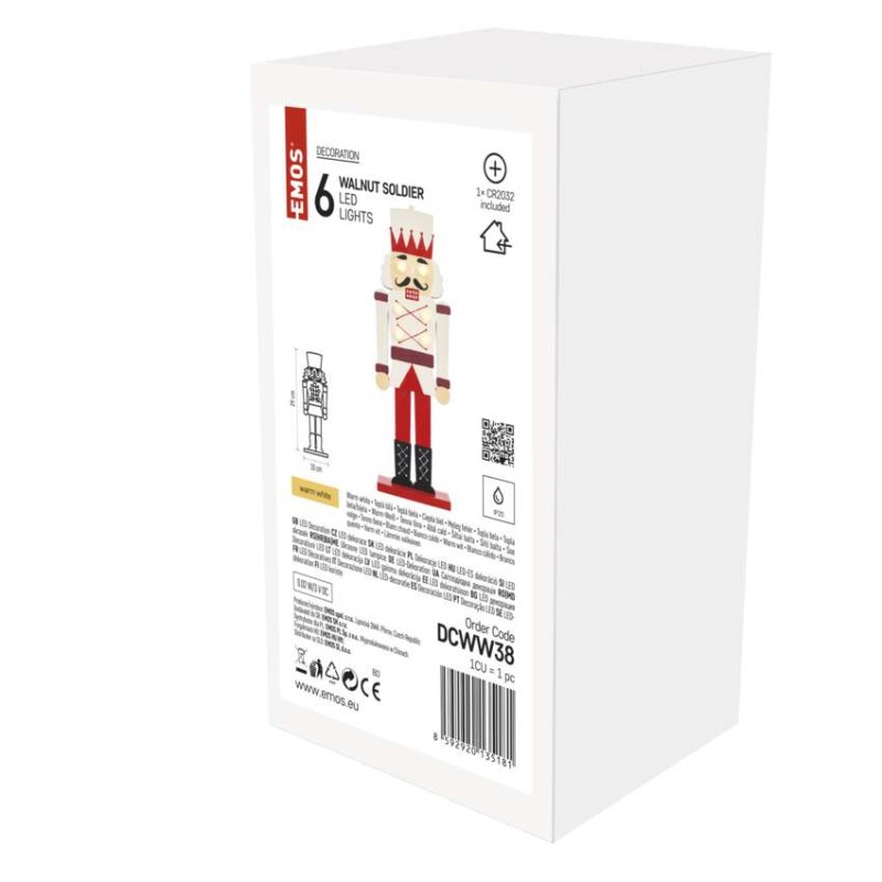 Dekoracje - 6 LED drewniany żołnierz 29 cm 1 × CR2032, ciepła biel, IP20