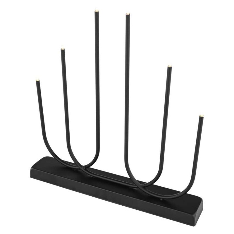 LED svietnik kovový čierny, 40 cm, 2x AA, vnútorný, teplá biela