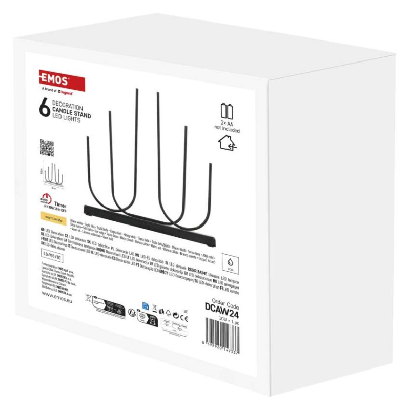 LED svietnik kovový čierny, 40 cm, 2x AA, vnútorný, teplá biela