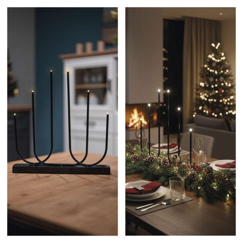 LED svietnik kovový čierny, 40 cm, 2x AA, vnútorný, teplá biela