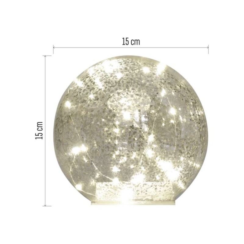 Dekoracje - kula szklana 20 LED, 15 cm, 3xAA, złota, ciepła biel, IP20, timer