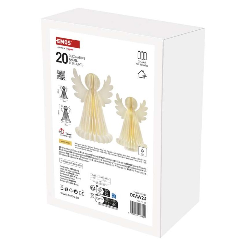 Dekoracje - anioły papierowe 2x 10 LED, 2 szt., 28/38 cm, ciepła biel, IP20, timer