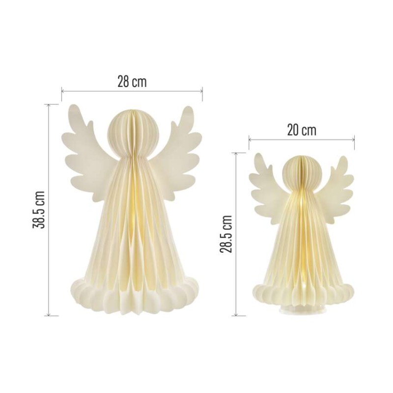 Dekoracje - anioły papierowe 2x 10 LED, 2 szt., 28/38 cm, ciepła biel, IP20, timer