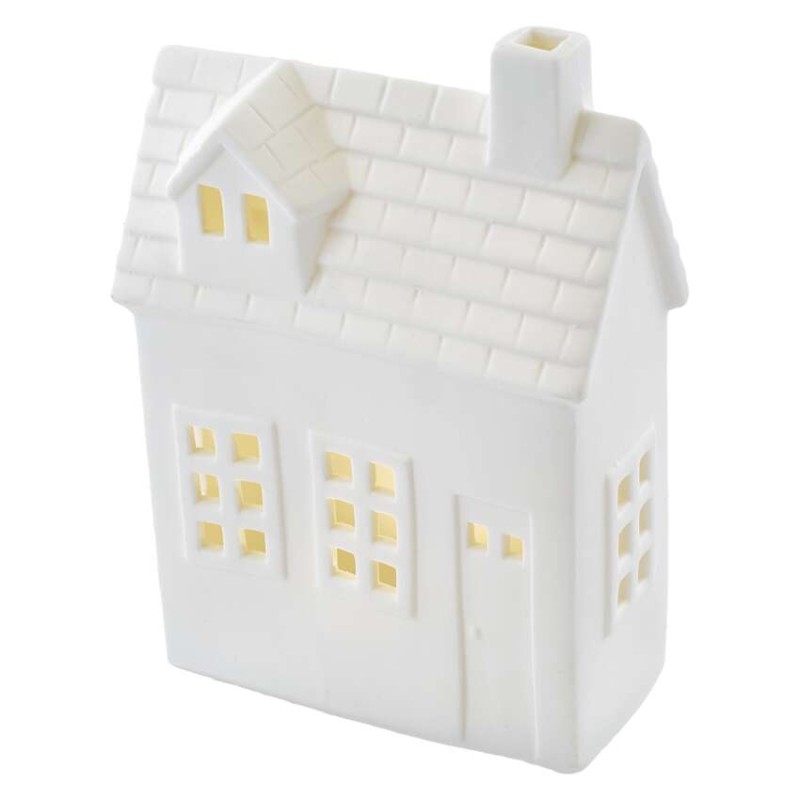 Dekoracje - domek ceramiczny 1 LED, 18 cm, 1x CR2032, ciepła biel, IP20, timer