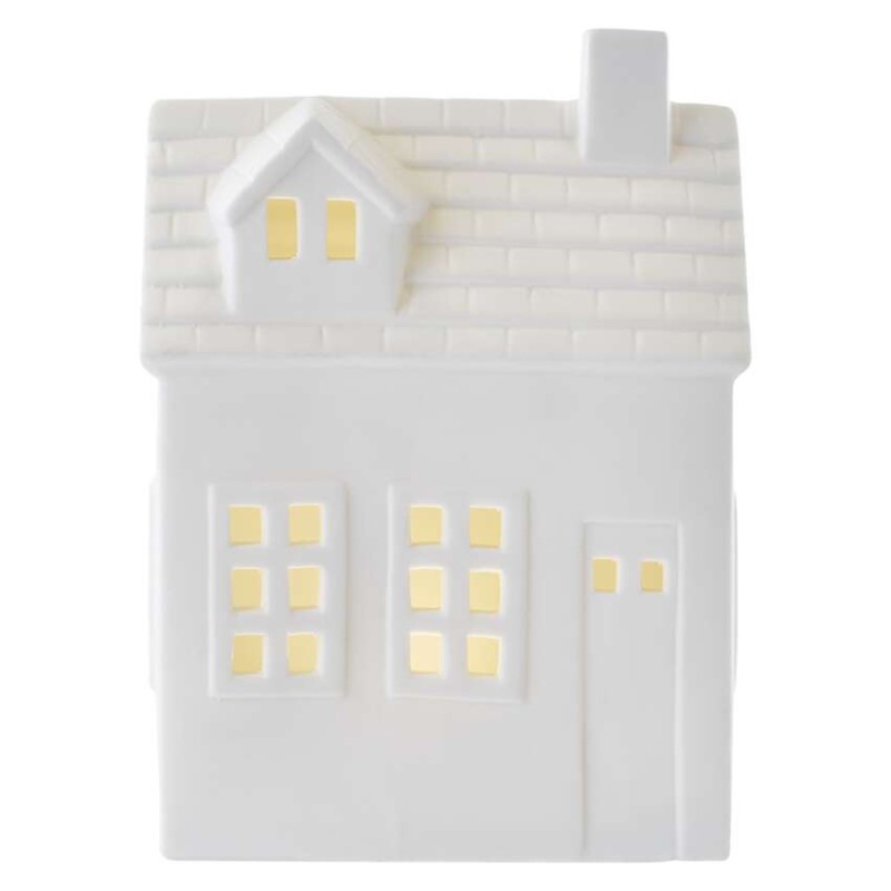 Dekoracje - domek ceramiczny 1 LED, 18 cm, 1x CR2032, ciepła biel, IP20, timer