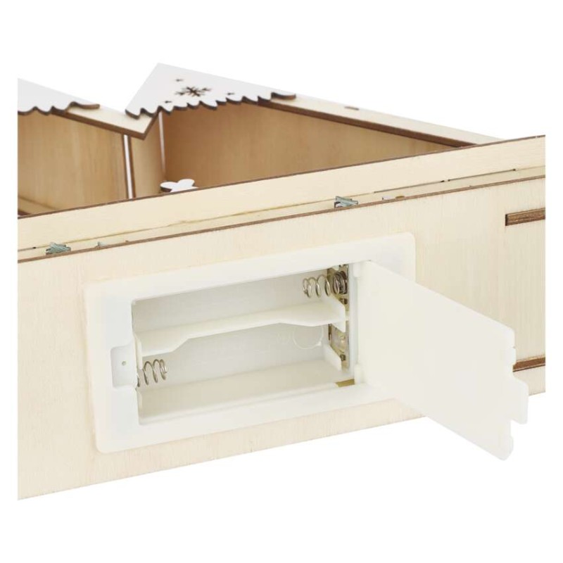 LED Weihnachtslandschaft aus Holz, 23,5 cm, 2x AA, Innen, warmweiss, Timer