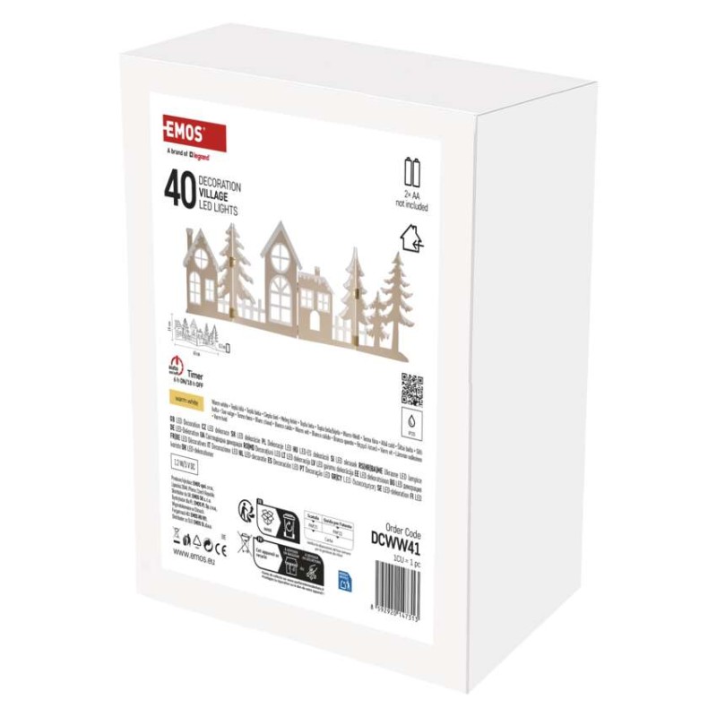 LED dekorācija no koka - ciemats, 60 cm, 2x AA, silti balta gaisma, taimeris