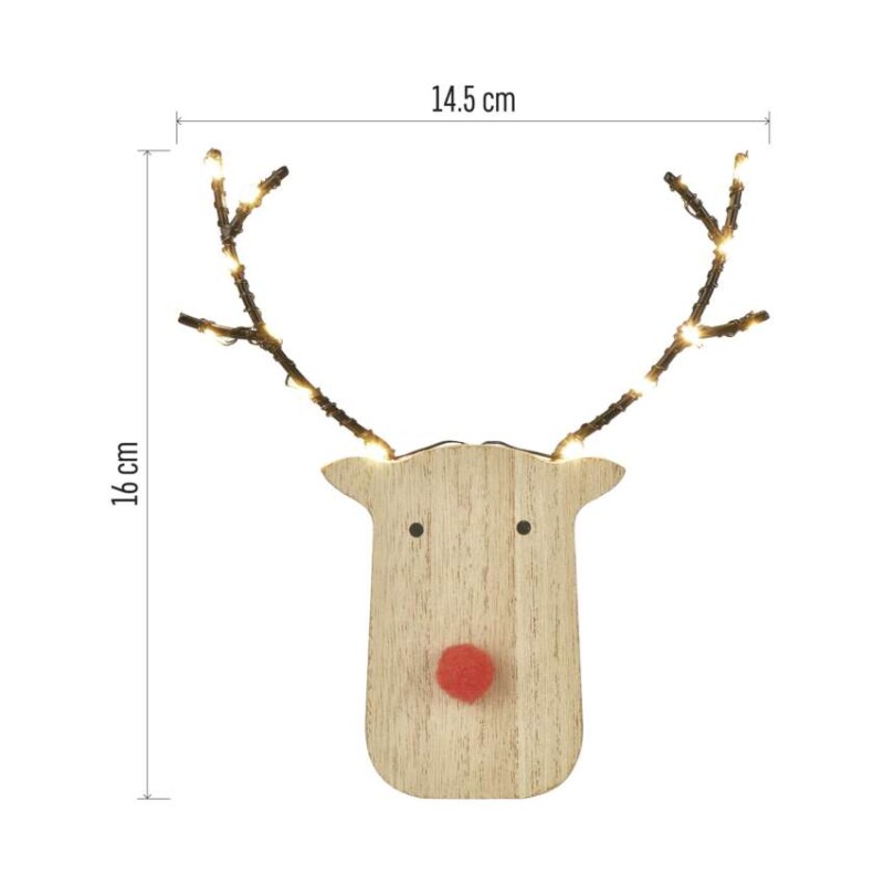 LED dekorace dřevěná – sob, 16 cm, 2x AAA, vnitřní, teplá bílá, časovač,12 ks, display box