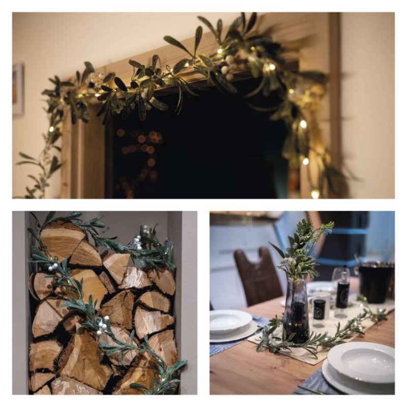 Dekoracje - girlanda jemioła 25 LED, 1,5 m, 3xAA, ciepła biel, IP20, timer