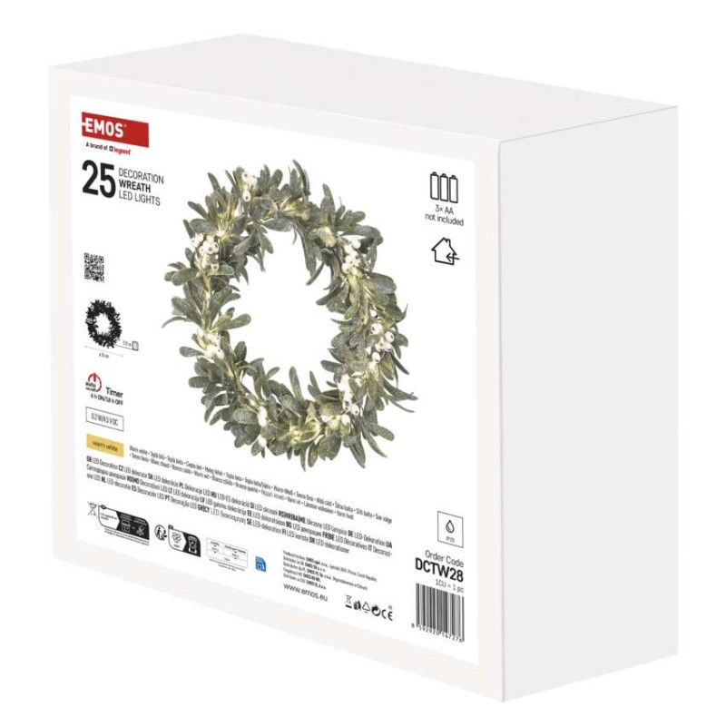 Dekoracje - wianek jemioła 25 LED, 3xAA, ciepła biel, IP20, timer