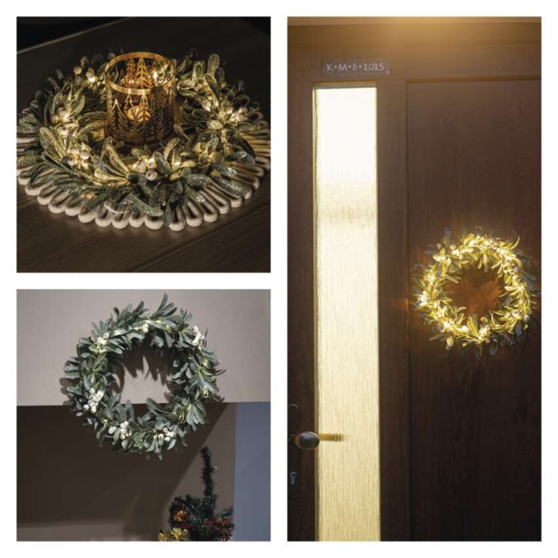 Dekoracje - wianek jemioła 25 LED, 3xAA, ciepła biel, IP20, timer