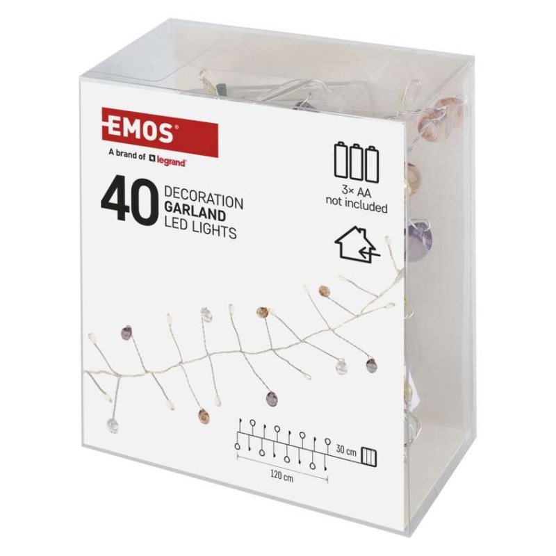 LED girlanda – kamínky, 1,2 m, 3x AA, vnitřní, teplá bílá, časovač